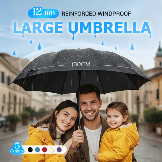 12-Rib Large Foldable Windproof Umbrella