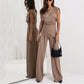 🌸【Spring Specials】Women’s Elegant Solid Color Two-Piece Set 🌸 | Sculpting High-Waist Pants + Bustier Top | Wrinkle-Free Fabric
