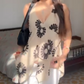 Halter V-Neck Floral Irregular Hem Top