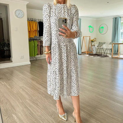 Leopard Print White Casual Dress with Pockets