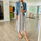 Leopard Print White Casual Dress with Pockets