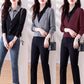 Gift Choice - Woman's Lapel Comfort Fake Two Piece Long Sleeve Top