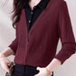 Gift Choice - Woman's Lapel Comfort Fake Two Piece Long Sleeve Top