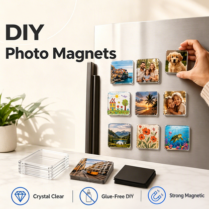 🔥50% OFF!!📢✨ Clear Acrylic DIY Fridge Magnet Kit – Turn Photos, Drawings & Little Memories Into Custom Fridge Magnets, A Fun Craft Activity for Home & Gifting 🧲
