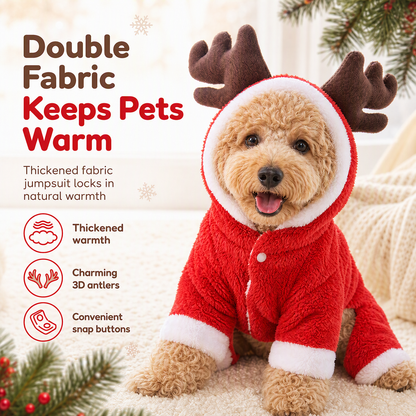 📢📢 50% OFF🎄 Reindeer Pet Jumpsuit – Cozy Flannel Warmth & Festive Antler Hood for Dogs and Cats