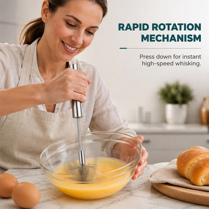 🥚✨ Semi-Automatic Stainless Steel Egg Whisk | Press Rotating Hand Mixer, No Electricity Needed, Baking Cream Stirrer Kitchen Gadget