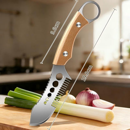 📢📢 50% OFF🌿 Multifunctional Scallion Shredder Knife – Stainless Steel Blade with Herb Stripper & Fish Scaler