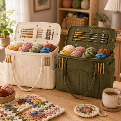 📢📢 50% OFF !! ⏰Canvas Yarn Storage Bag—Feeding Holes, Needle Pockets, Tangle-Free Knitting, Limited Stock!